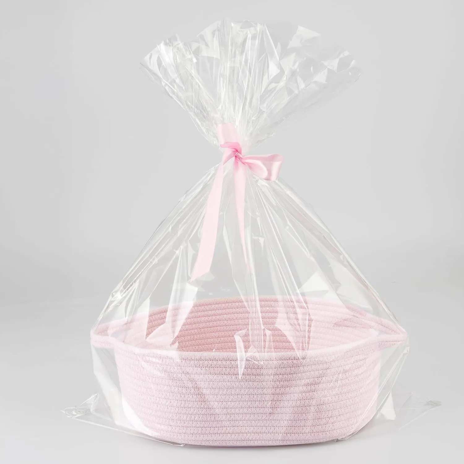 Baby Gifts Basket Empty with Gifts Bag and Ribbon13x10x5 Gift Baskets to Fill Easter Baskets Birthday Baskets Small Woven Cotton Rope Basket Baby Toy Baske pink, large