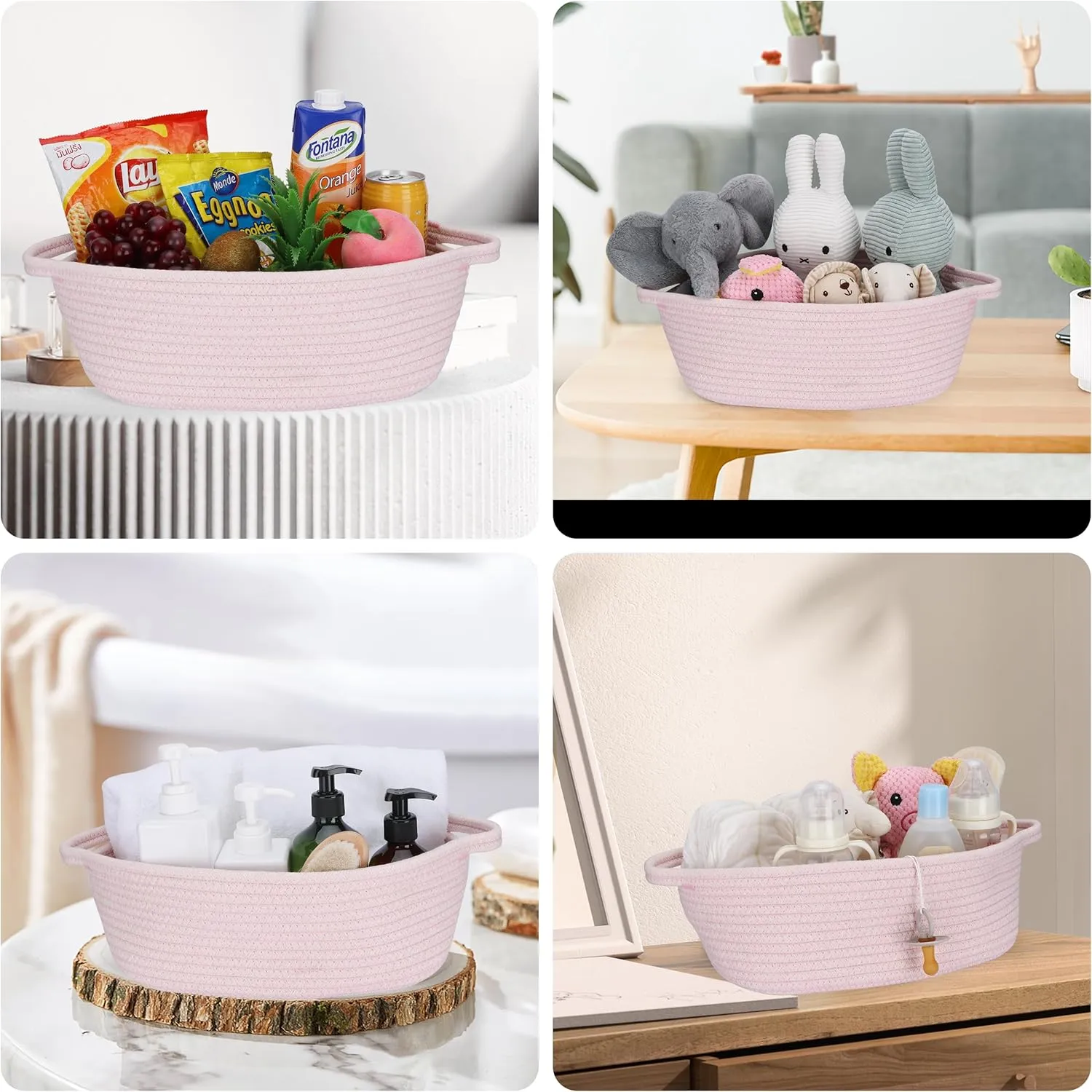 Baby Gifts Basket Empty with Gifts Bag and Ribbon13x10x5 Gift Baskets to Fill Easter Baskets Birthday Baskets Small Woven Cotton Rope Basket Baby Toy Baske pink, large