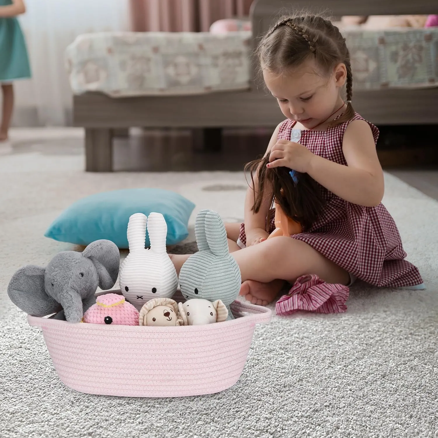 Baby Gifts Basket Empty with Gifts Bag and Ribbon13x10x5 Gift Baskets to Fill Easter Baskets Birthday Baskets Small Woven Cotton Rope Basket Baby Toy Baske pink, large