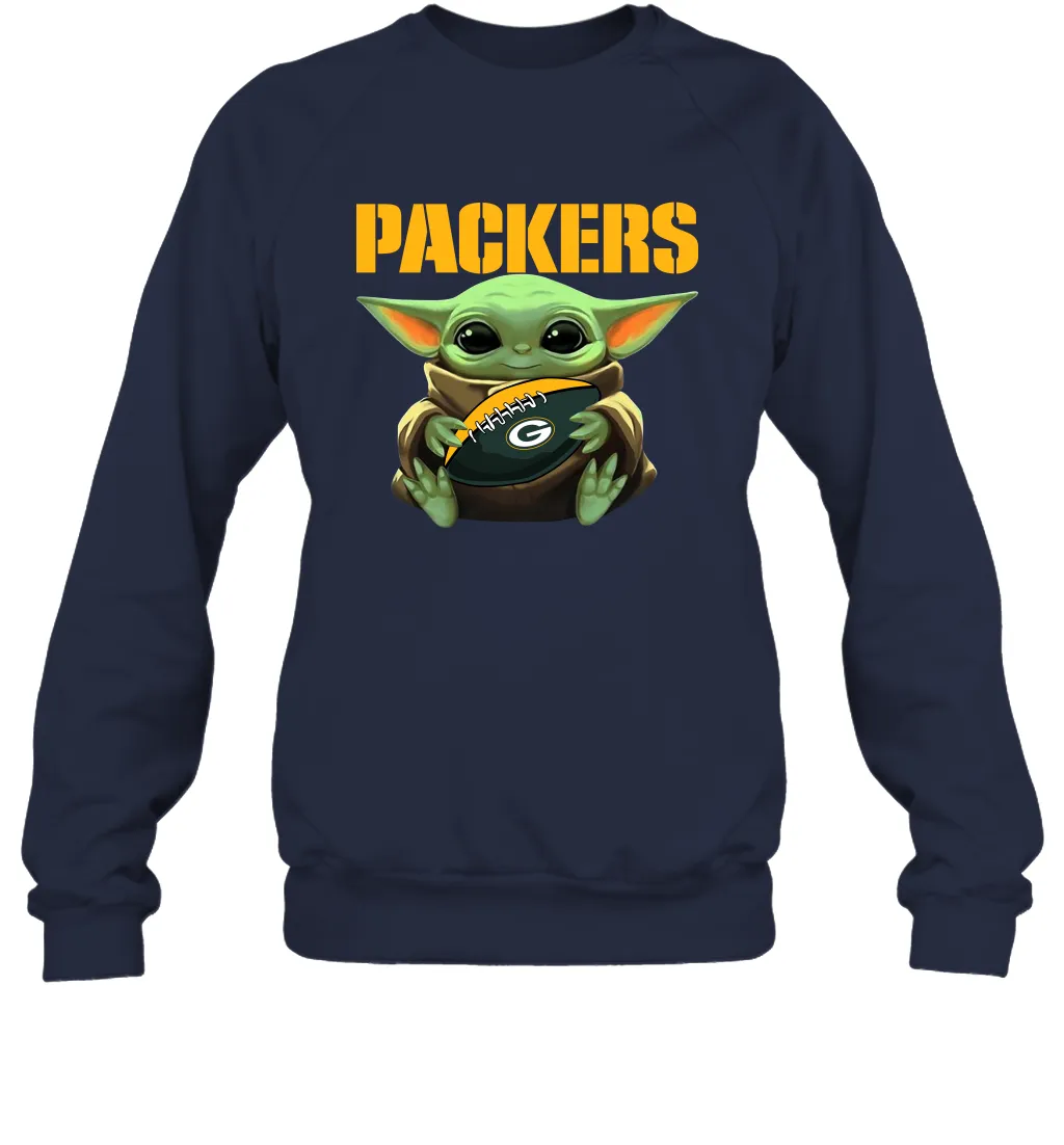 Baby Yoda Loves The Green Bay Packers Star Wars Baby Yoda Hugs Packers NFL Adult Sweatshirt