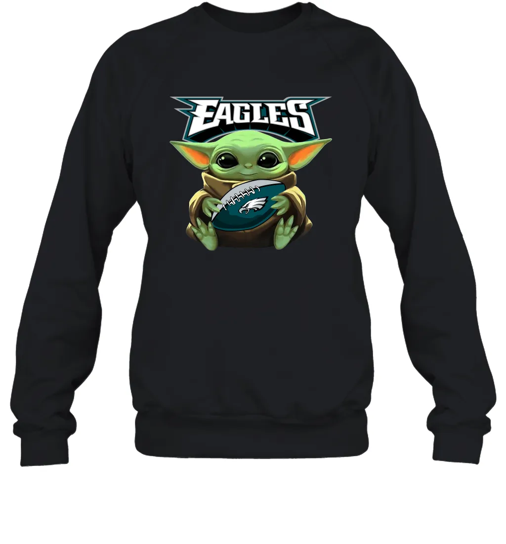Baby Yoda Loves The Philadelphia Eagles Star Wars Baby Yoda Hugs Eagles NFL Adult Sweatshirt