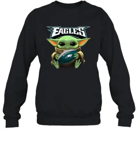 Baby Yoda Loves The Philadelphia Eagles Star Wars Baby Yoda Hugs Eagles NFL Adult Sweatshirt