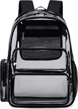 BTOOP Clear Backpack Heavy Duty Transparent Bag 17" See Through BookBag for Women Men Adults Work Festival Sports Travel (Translucent Black)