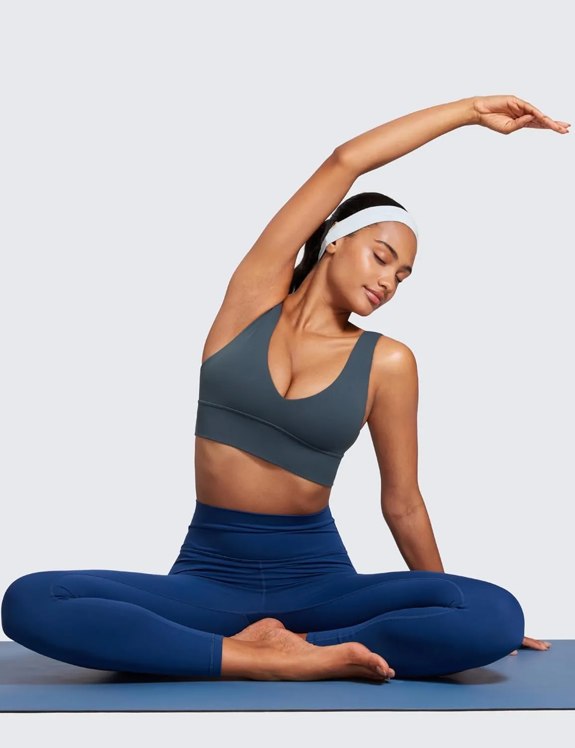 CRZ YOGA Butterluxe Womens V-Neck Longline Sports Bra - Wireless U-Shaped Open Back Yoga Low Impact Padded Crop Top