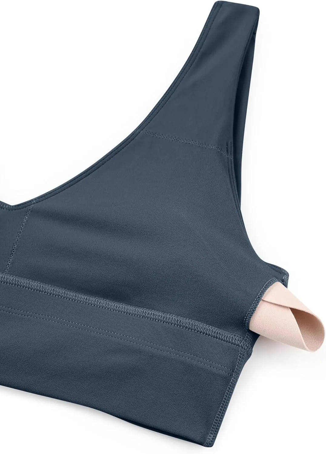 CRZ YOGA Butterluxe Womens V-Neck Longline Sports Bra - Wireless U-Shaped Open Back Yoga Low Impact Padded Crop Top