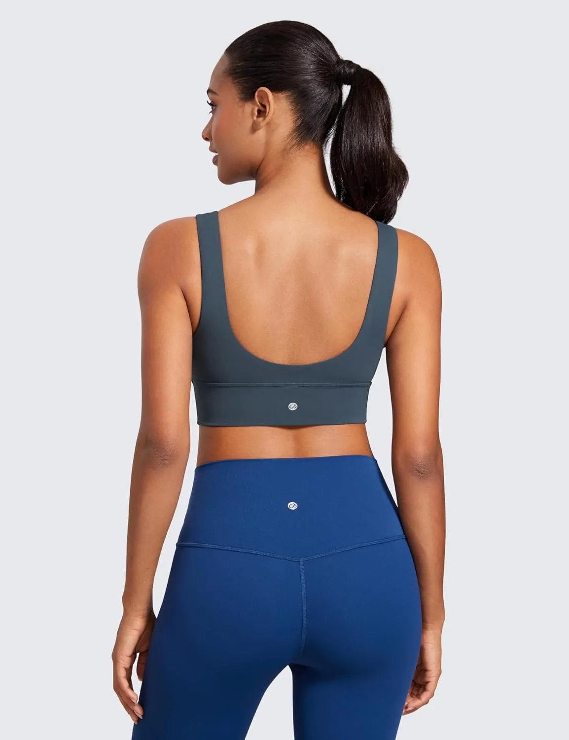 CRZ YOGA Butterluxe Womens V-Neck Longline Sports Bra - Wireless U-Shaped Open Back Yoga Low Impact Padded Crop Top
