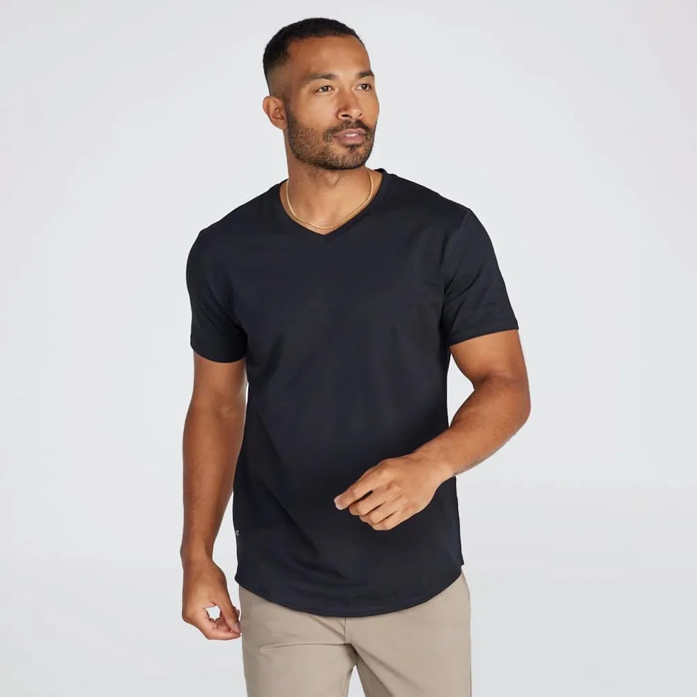 Men's Drop-Cut V-Neck ?C Plain Tshirts for Men ?C Soft Polyester, Cotton, Spandex ?C Moisture Wicking, Wrinkle Resistant