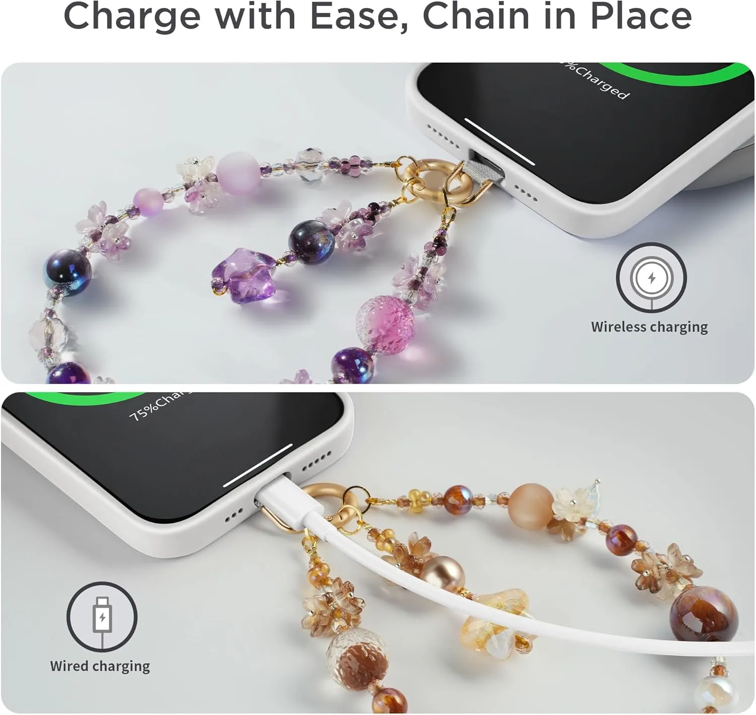 Phone Charm for Women, Anti-Theft Phone Wrist Strap, Hands-Free & Detachable Cellphone Lanyard Chain with Tether Tab