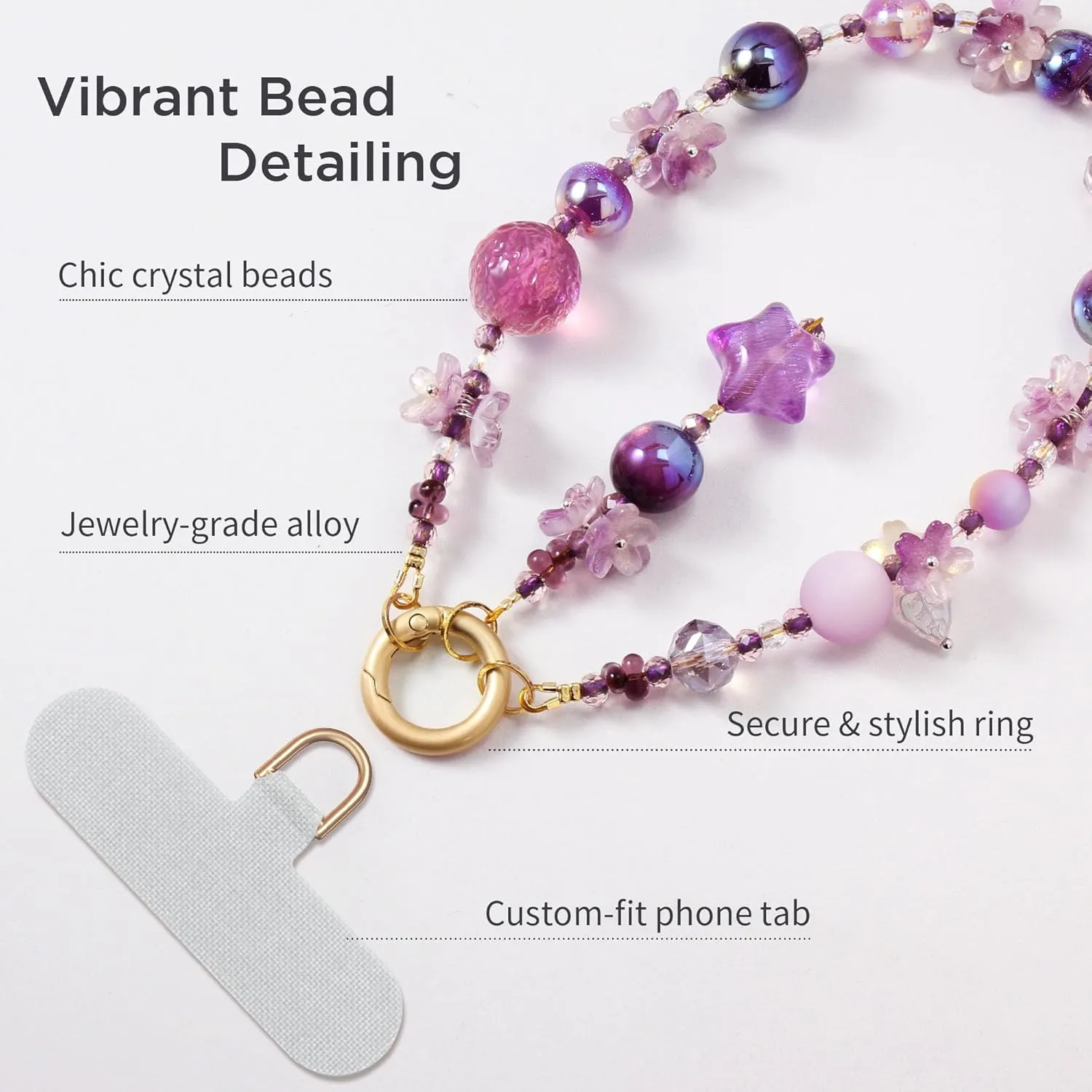 Phone Charm for Women, Anti-Theft Phone Wrist Strap, Hands-Free & Detachable Cellphone Lanyard Chain with Tether Tab