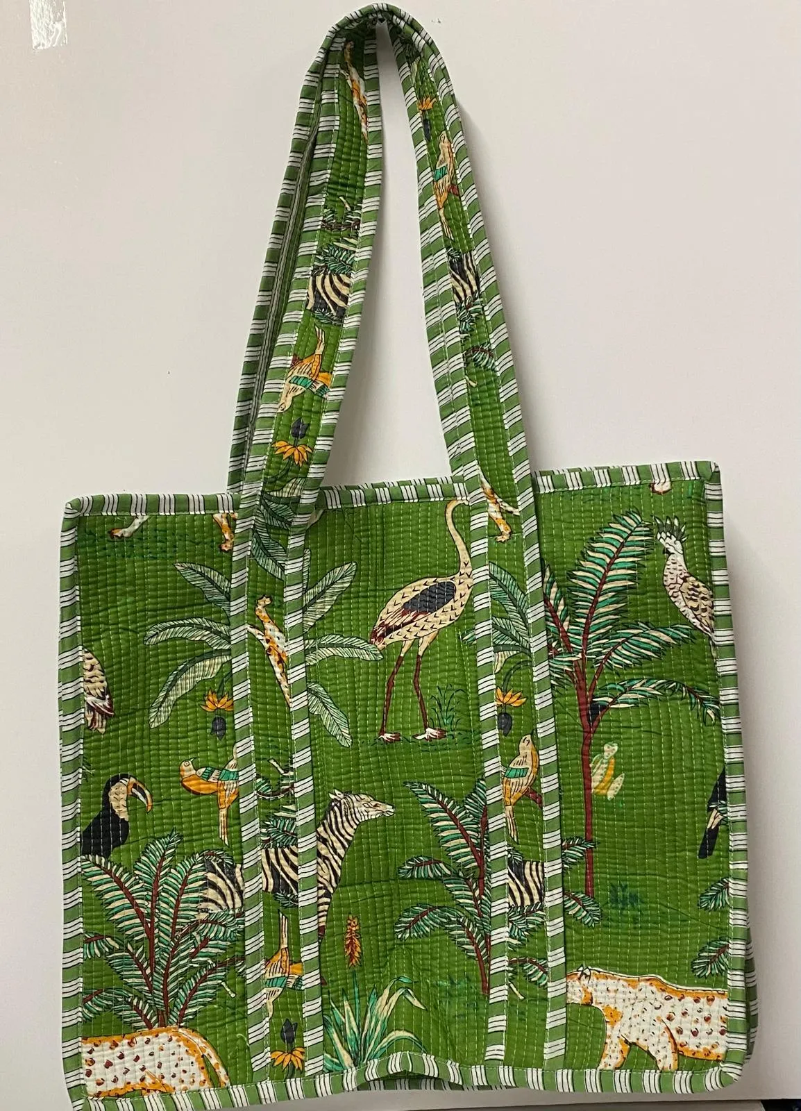 PRE ORDER - Quilted Cotton Tote Bag-GreenLeopard
