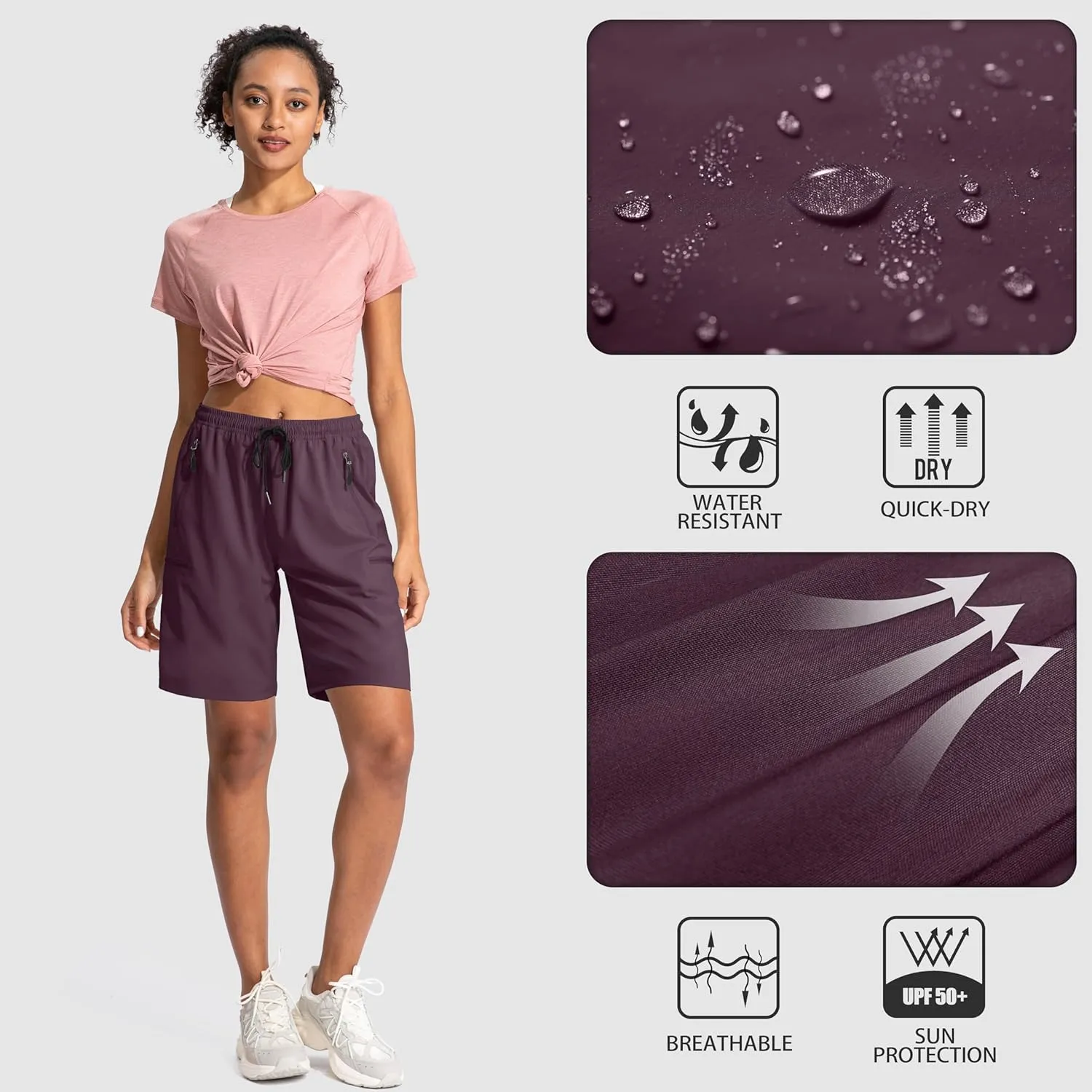 SANTINY Women's 5''/ 7''/9'' Hiking Cargo Shorts Quick Dry Lightweight Summer Shorts for Women Athletic Golf Zipper Pockets