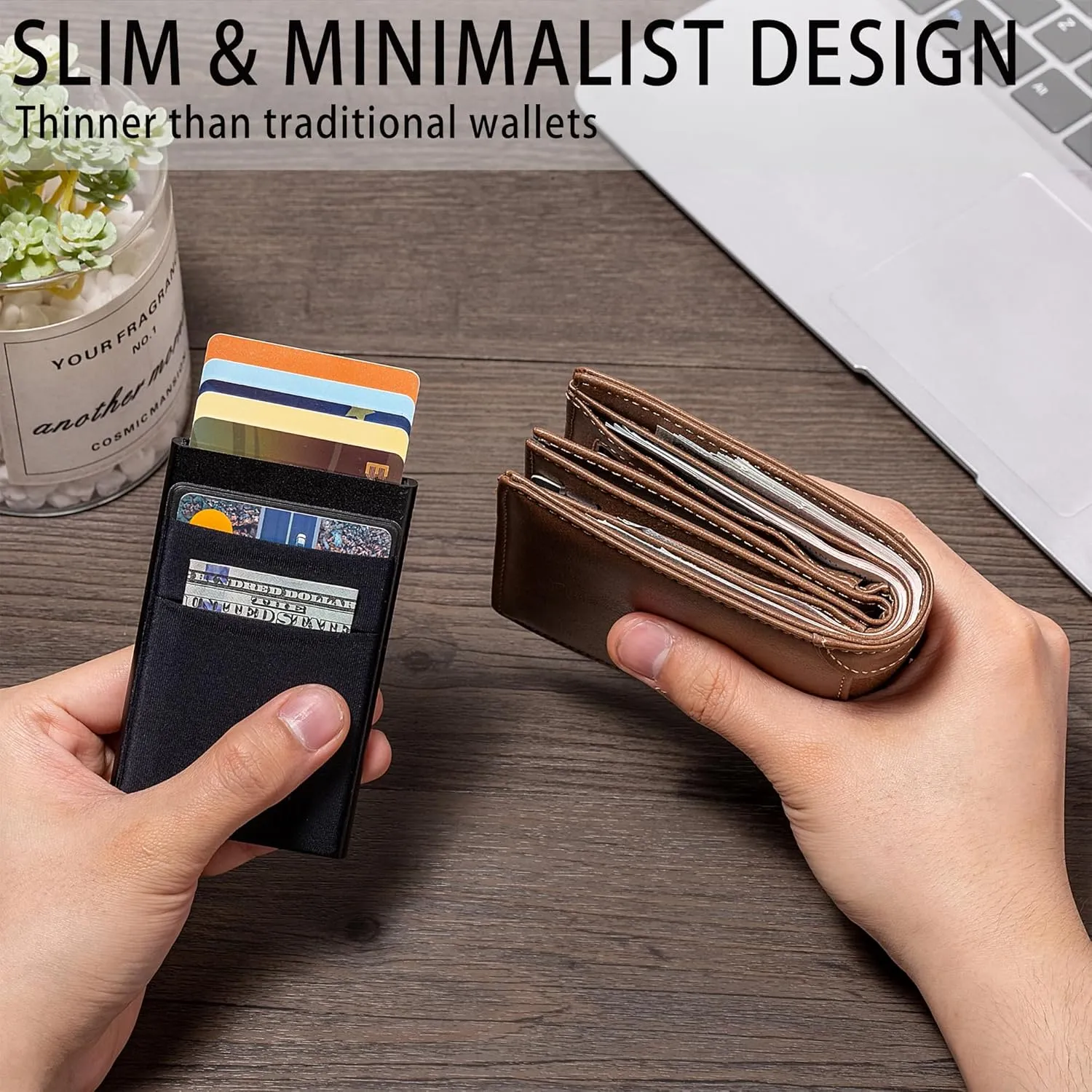 Slim Wallet for Men,RFID Blocking Pop up Card Holder Minimalist Business Credit Card Wallet with Money Pocket & Money Clip Metal Card Case(Matte Black)
