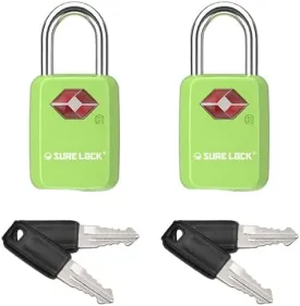 Sure Lock TSA Approved Luggage Locks Mini Size Lock with Keys for Travel, Zinc Alloy Body with Steel Shackle, Key Alike, Key Alike in The Same Package