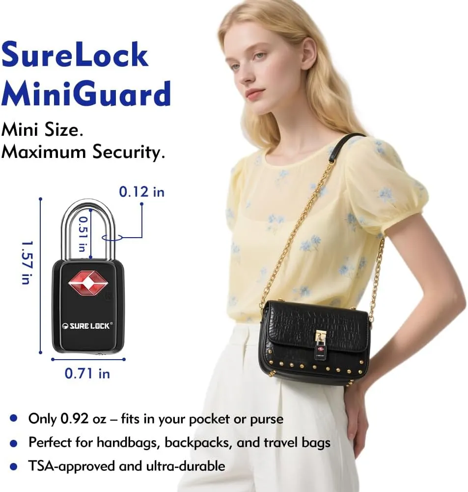 Sure Lock TSA Approved Luggage Locks Mini Size Lock with Keys for Travel, Zinc Alloy Body with Steel Shackle, Key Alike, Key Alike in The Same Package