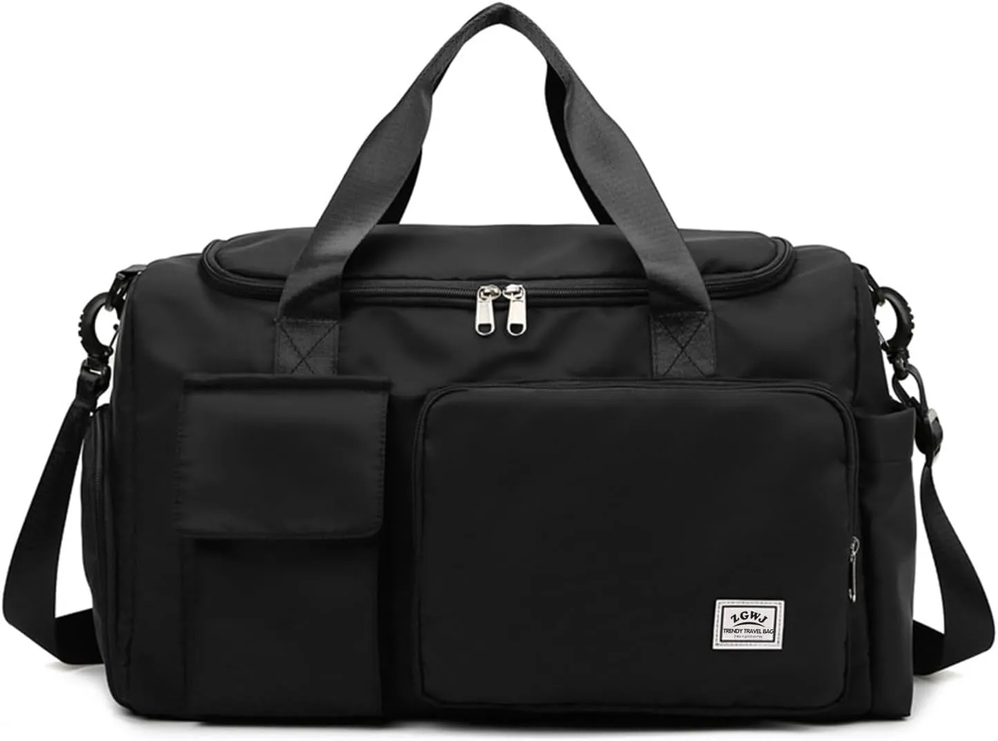 Travel Duffel Tote Bag with Dry Wet Separation Pocket, Weekender Bag for Women and Men??Waterproof Bag with Shoe Compartment Lightweight and Easy Carry on Black