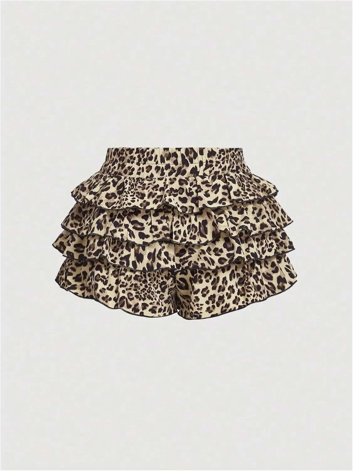 Verdusa Girl's Y2K Leopard Print Ruffle Shorts Layered Bloomer Shorts