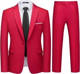 WULFUL Men's 2 Piece Slim Fit Suit Set One Button Blazer Jacket Pants Tuxedo Set for Party, Wedding and Business