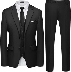 WULFUL Men's 3 Piece Slim Fit Suit Set Two Button Blazer Jacket Vest Pants Tuxedo Set for Party, Wedding and Business